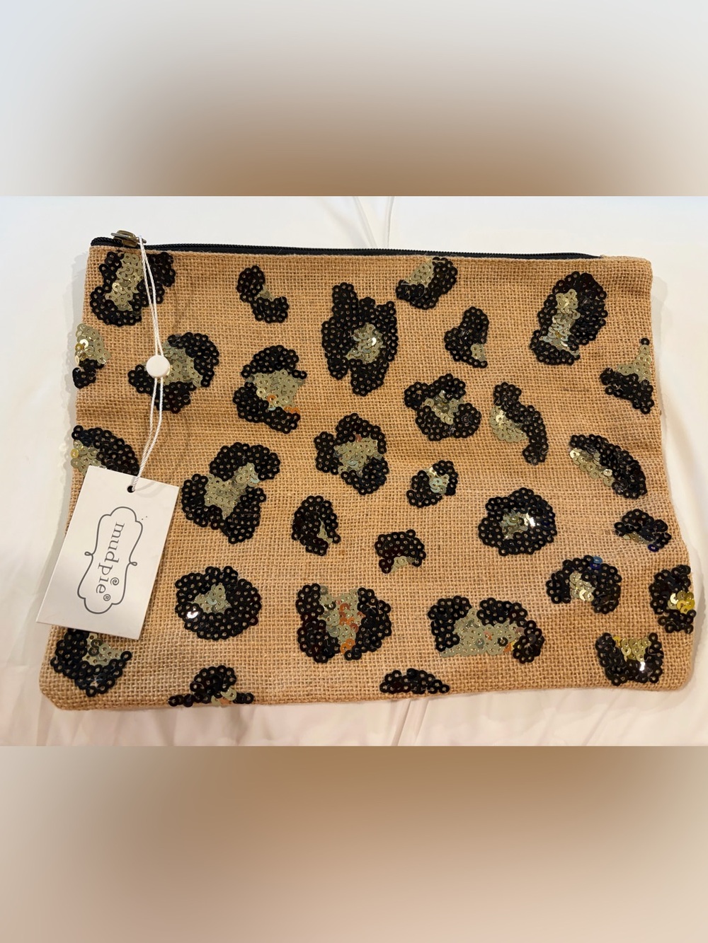 Mud Pie Black & Natural Leopard Sequin Pouch